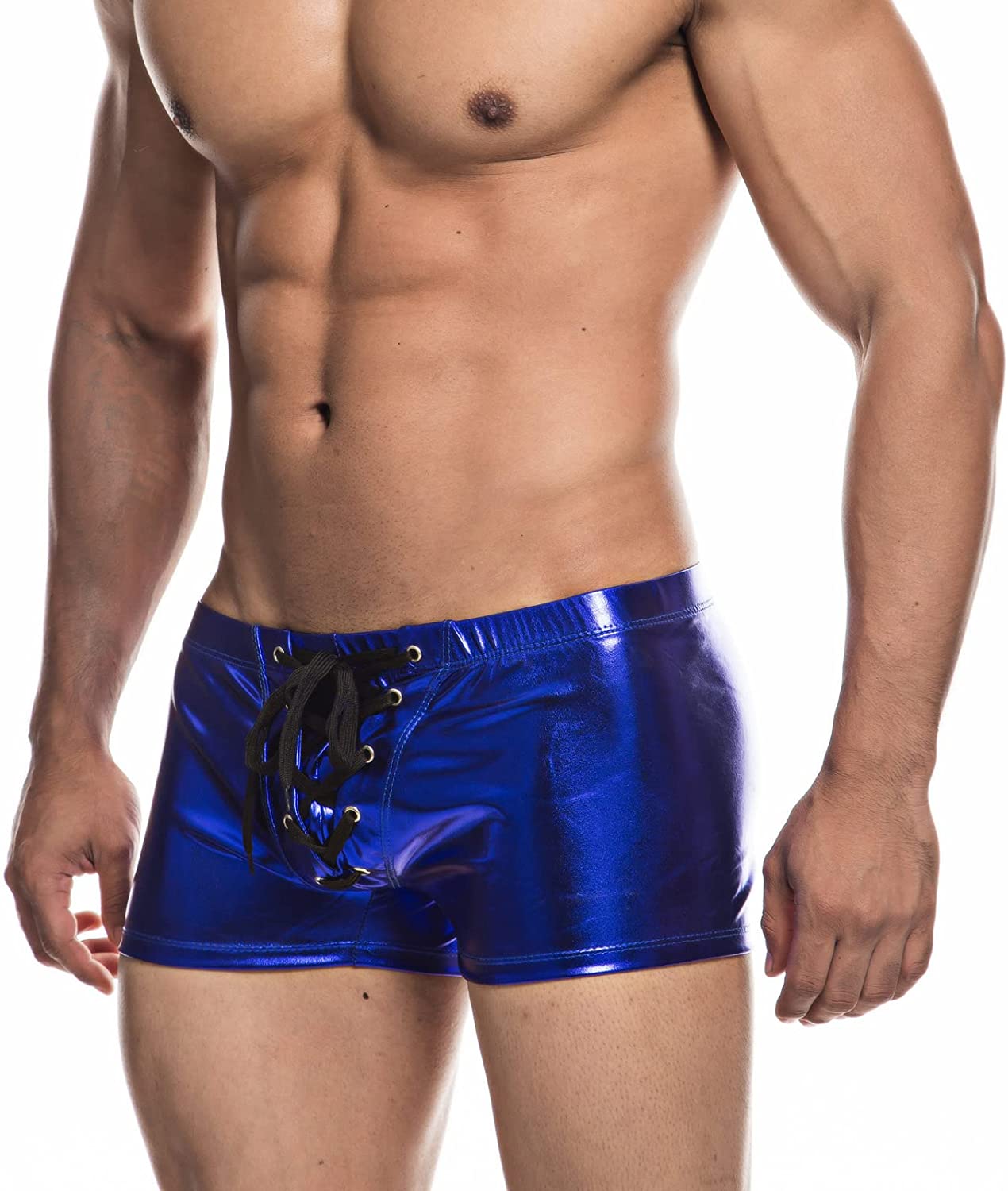 ORVLS Faux Leather Metallic Swim Trunks | dmunderwear detail image 6