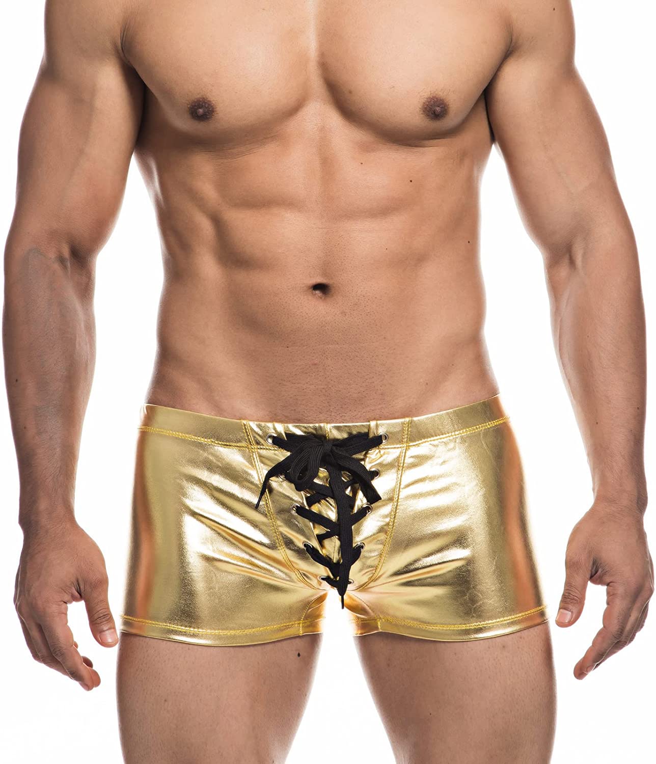 ORVLS Faux Leather Metallic Swim Trunks | dmunderwear detail image 8