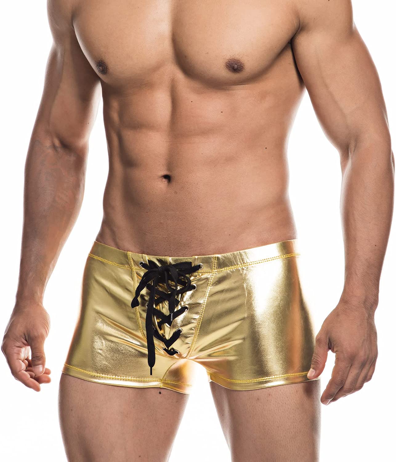 ORVLS Faux Leather Metallic Swim Trunks | dmunderwear detail image 9