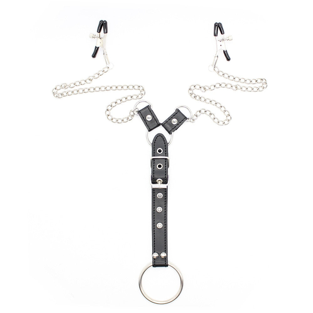 Gay Nipple Clamps With Chain And Cock Ring | dmunderwear detail image 3