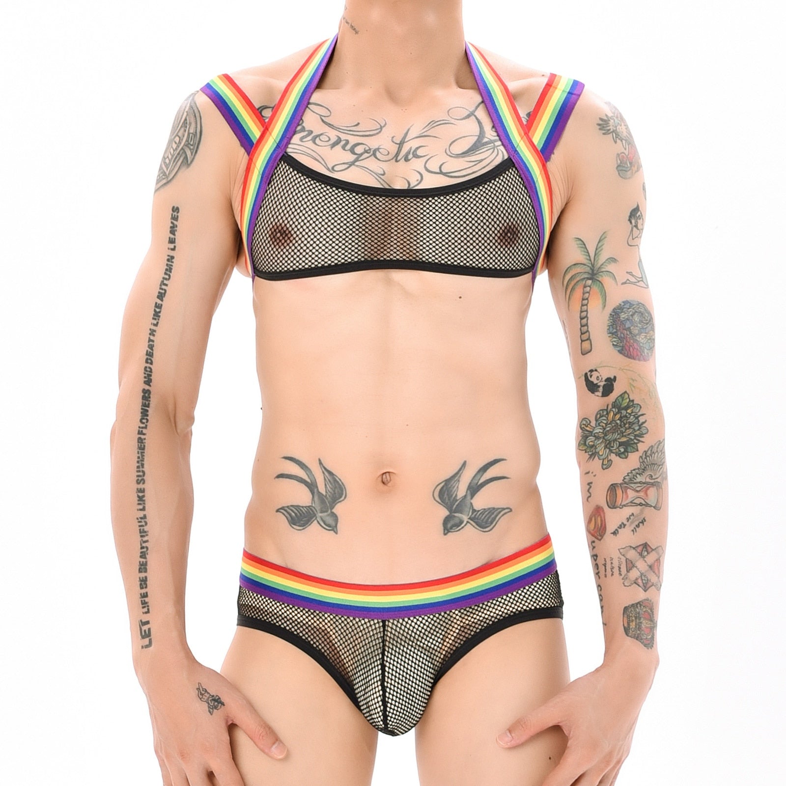 Gay Pride Mesh Harness + Underwear Outfit | dmunderwear