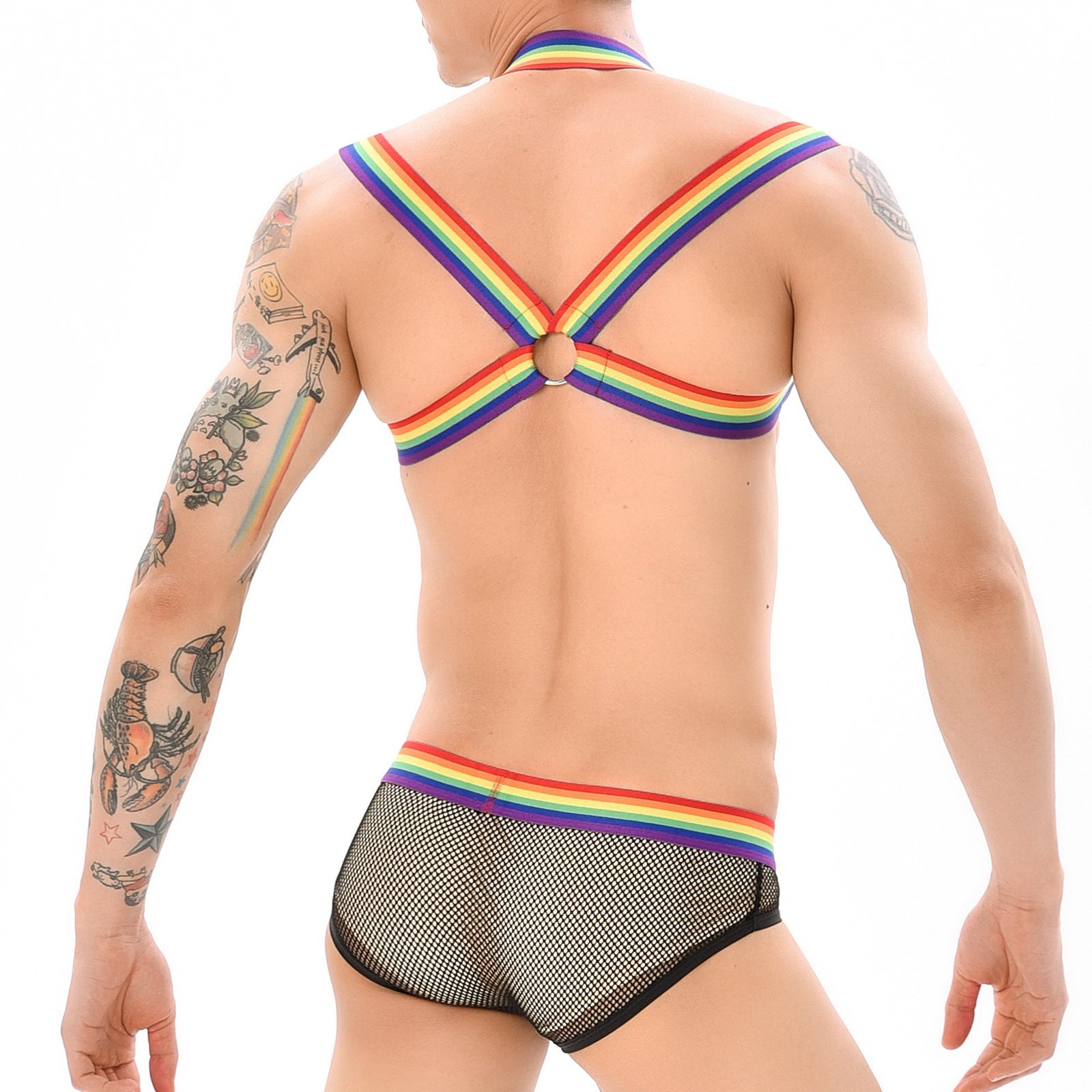 Gay Pride Mesh Harness + Underwear Outfit | dmunderwear detail image 6