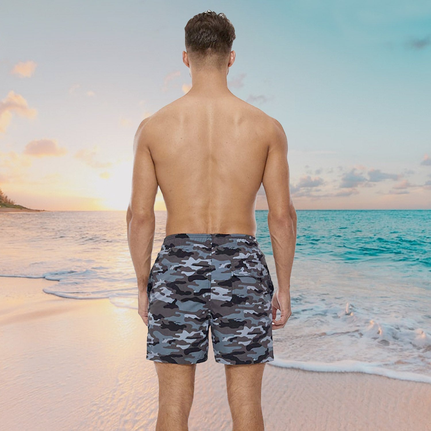ORVLS Grey Camo Board Shorts | dmunderwear detail image 2