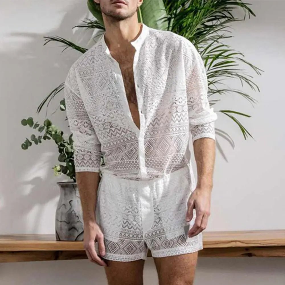 Harmony Button Up Shirt + Shorts | dmunderwear detail image 3