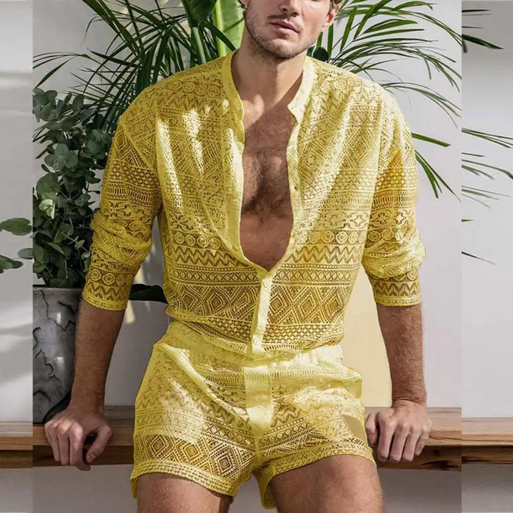 Harmony Button Up Shirt + Shorts | dmunderwear detail image 7
