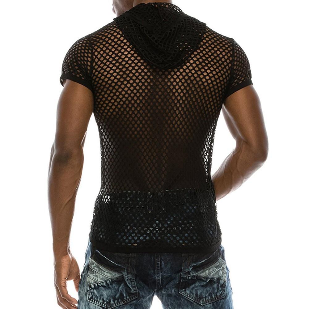 Hollow out hoodie short sleeve see through solid top | dmunderwear detail image 3
