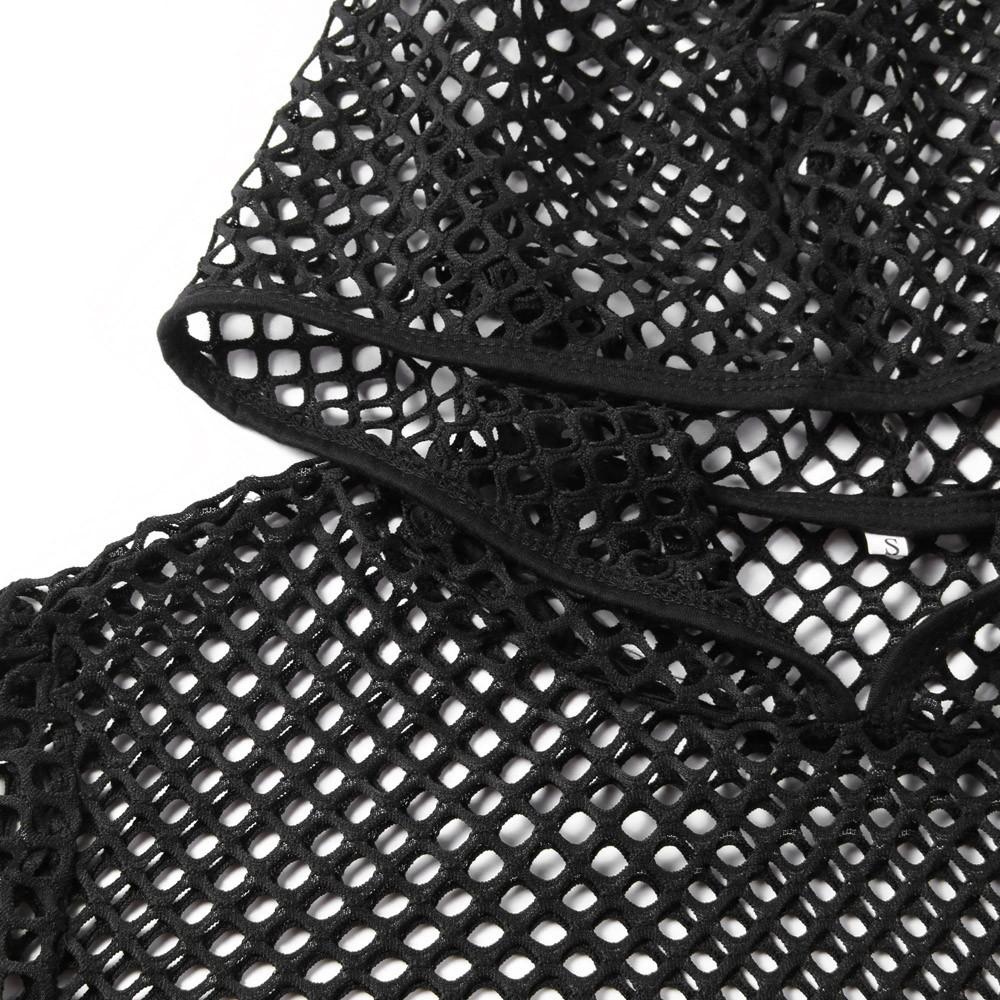 Hollow out hoodie short sleeve see through solid top | dmunderwear detail image 6