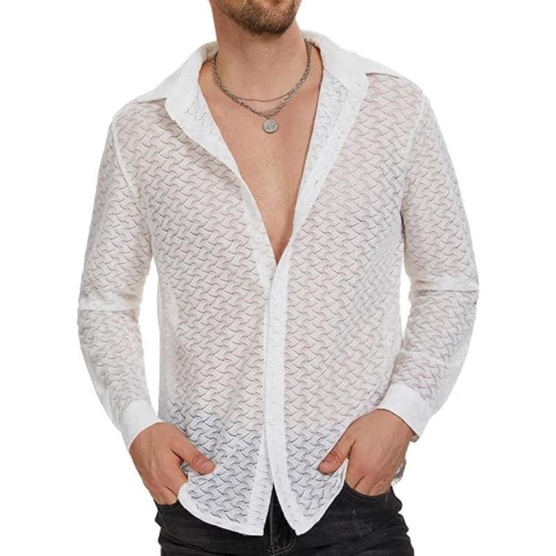 Hollow out turnover collar button long sleeve solid shirt top | dmunderwear