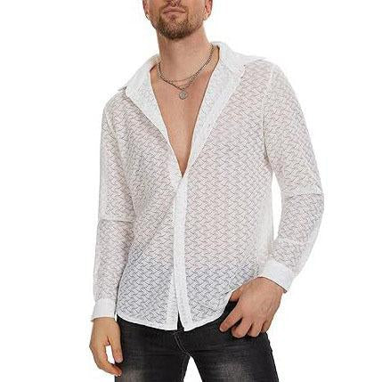 Hollow out turnover collar button long sleeve solid shirt top | dmunderwear detail image 3