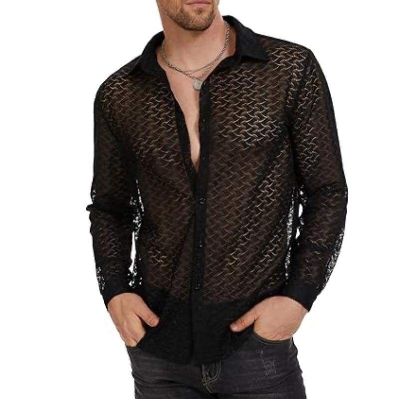 Hollow out turnover collar button long sleeve solid shirt top | dmunderwear detail image 5