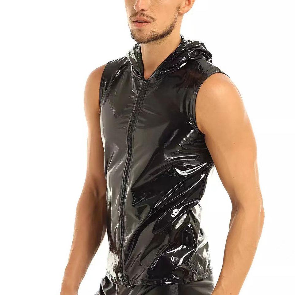 Hoodie zip-up metallic sleeveless patchwork top | dmunderwear detail image 3