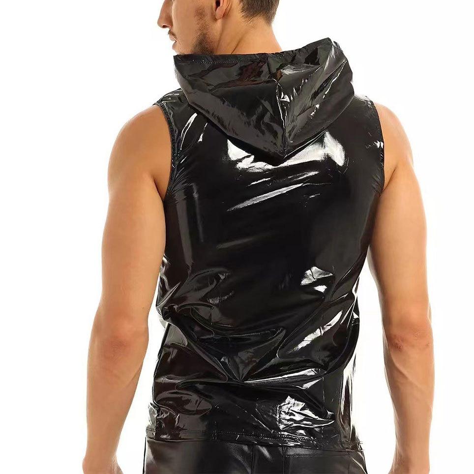 Hoodie zip-up metallic sleeveless patchwork top | dmunderwear detail image 4