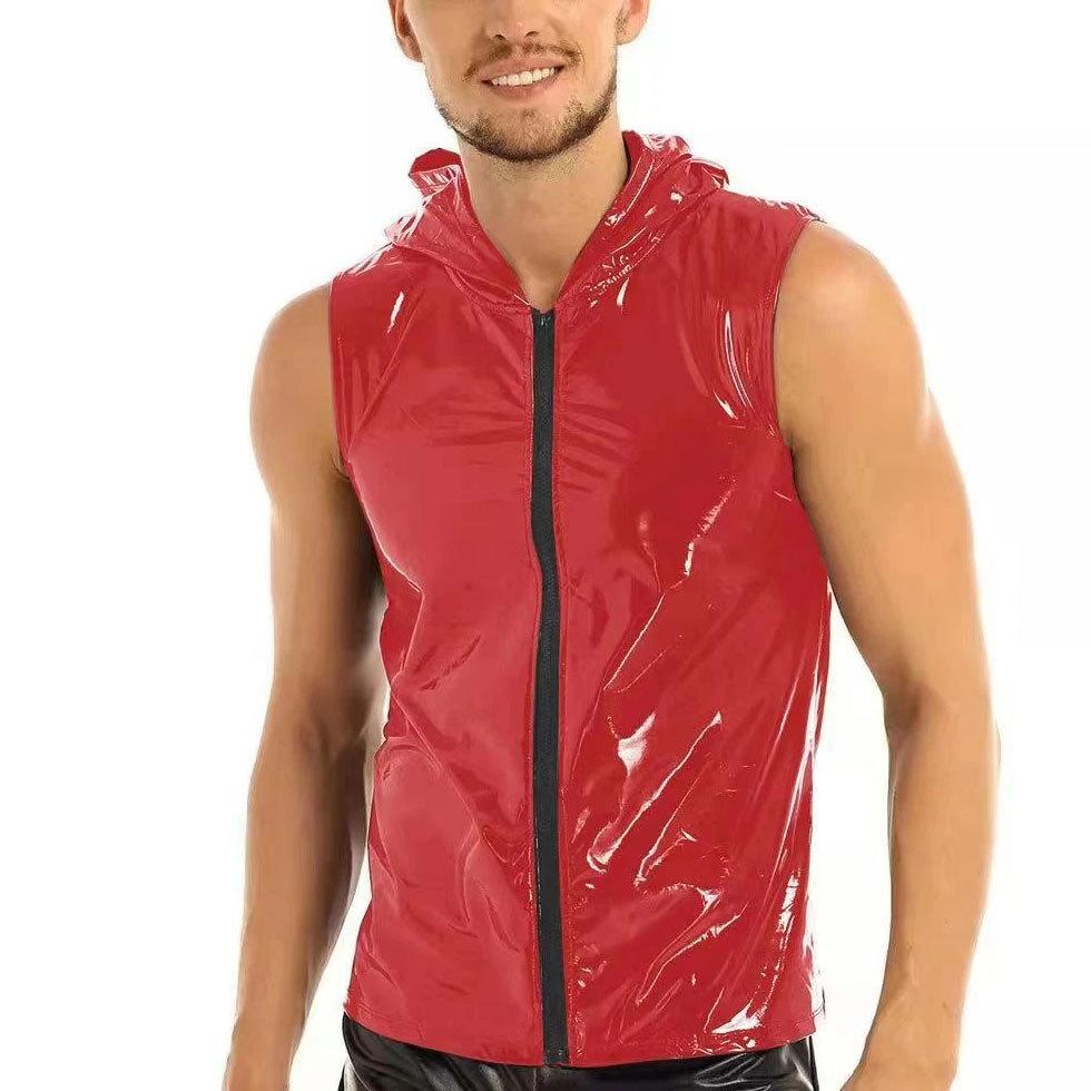 Hoodie zip-up metallic sleeveless patchwork top | dmunderwear detail image 5