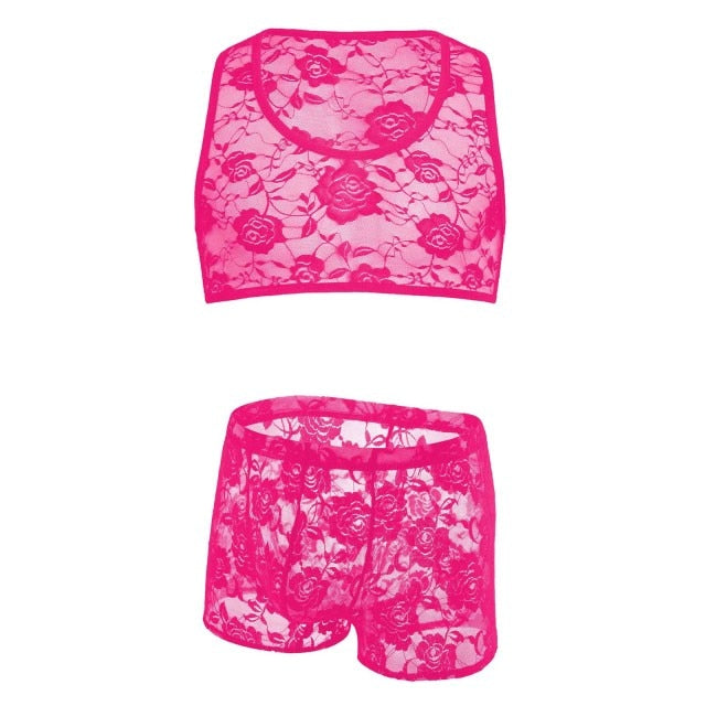 Lace Crop Top + Boxers Set | dmunderwear detail image 13