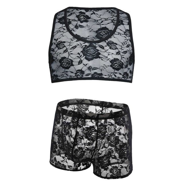 Lace Crop Top + Boxers Set | dmunderwear detail image 2