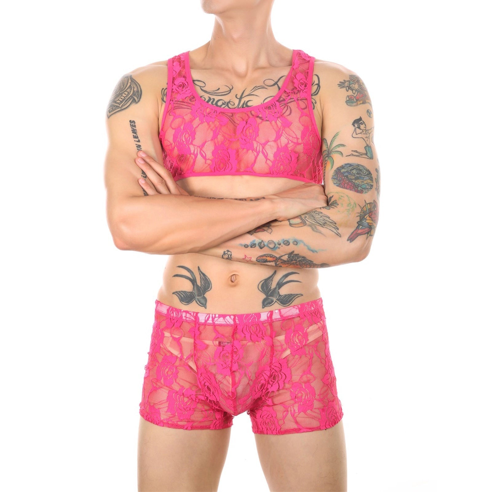 Lace Crop Top + Boxers Set | dmunderwear detail image 4