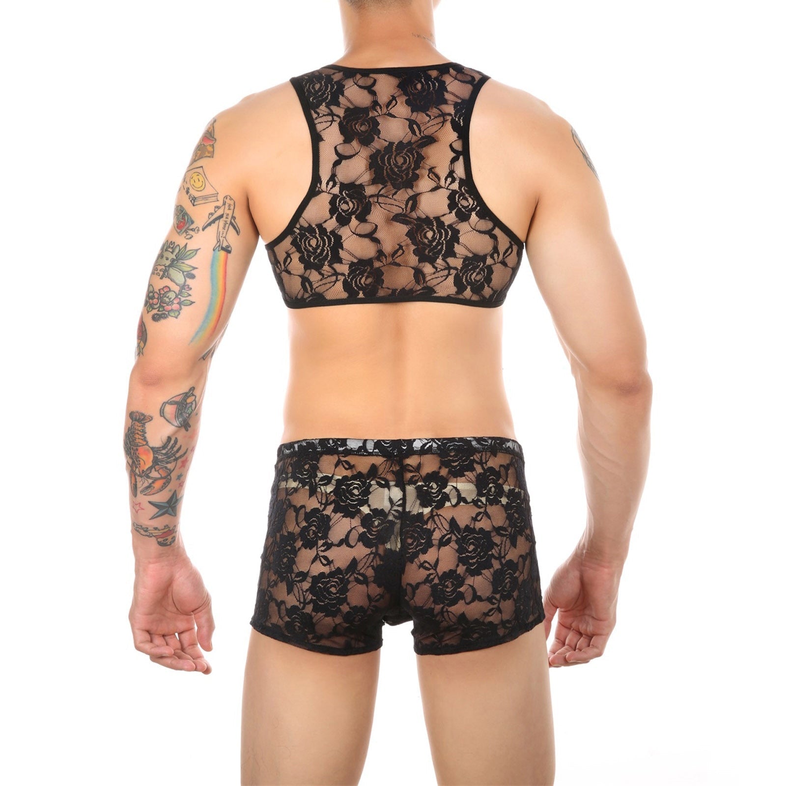 Lace Crop Top + Boxers Set | dmunderwear detail image 6