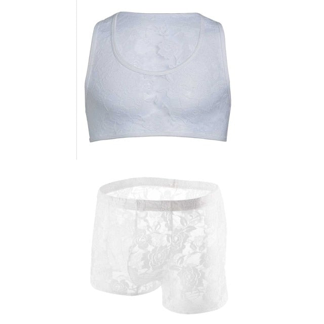 Lace Crop Top + Boxers Set | dmunderwear detail image 8