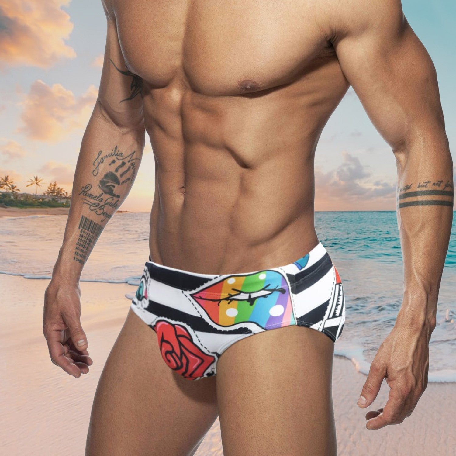 ORVLS Lips n' Kisses Swim Briefs | dmunderwear detail image 3