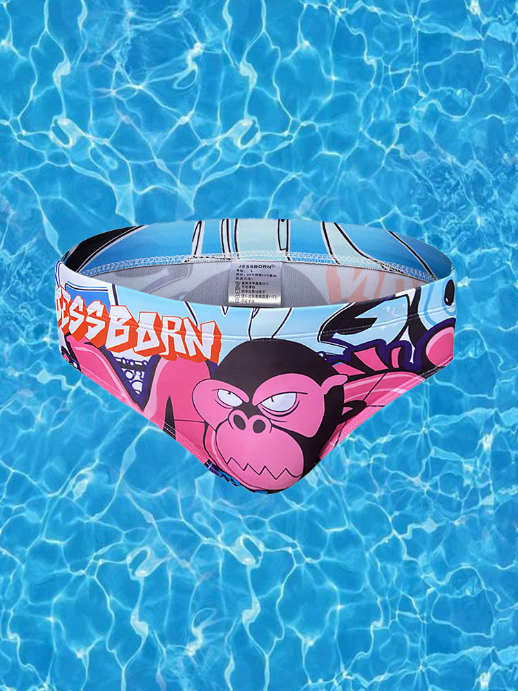 Men's 3D Pouch Trendy Cartoon Swim Briefs | dmunderwear