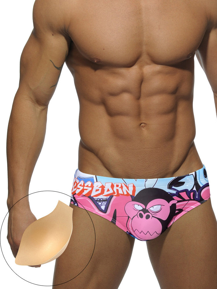 Men's 3D Pouch Trendy Cartoon Swim Briefs | dmunderwear detail image 3