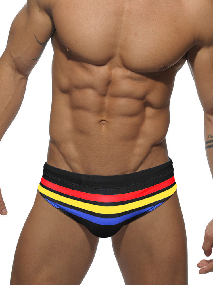 Men's 4-Way Stretch Perfect Fit Colorful Striped Swim Briefs | dmunderwear detail image 18