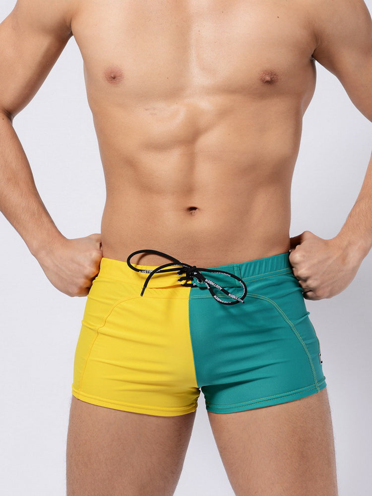 Men's Anti-Odor Bold Prints Stretch Fit Color-Blocked Swim Trunks | dmunderwear detail image 10