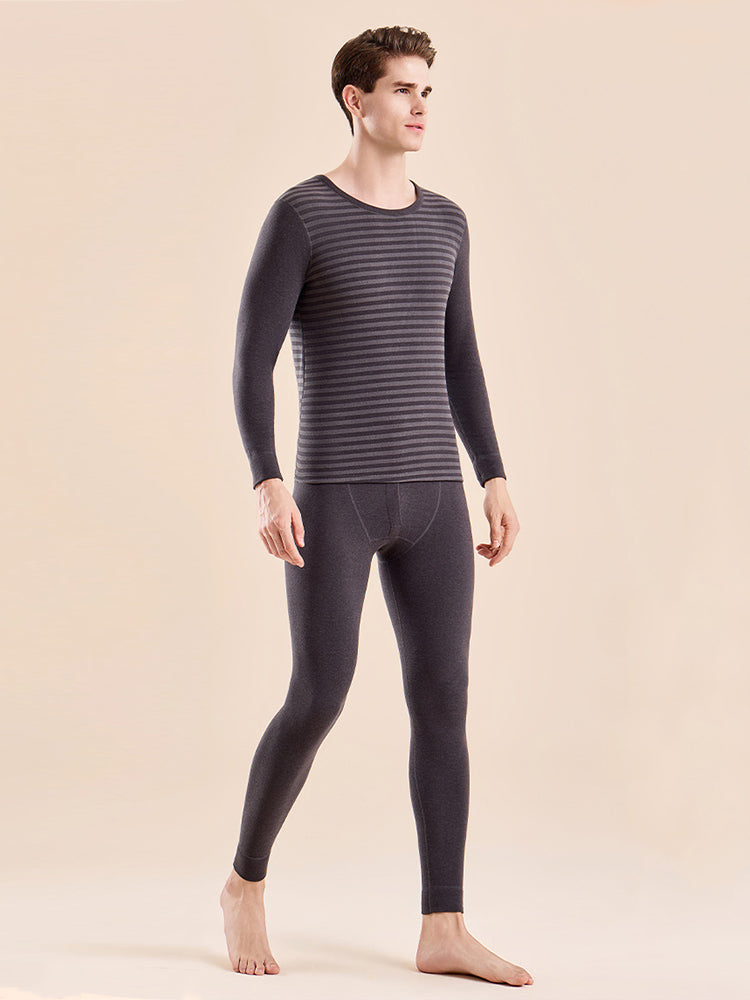 Men's Antibacterial Thickened Brushed Slimming Horizontal Stripe Design Thermal Sets | dmunderwear detail image 3