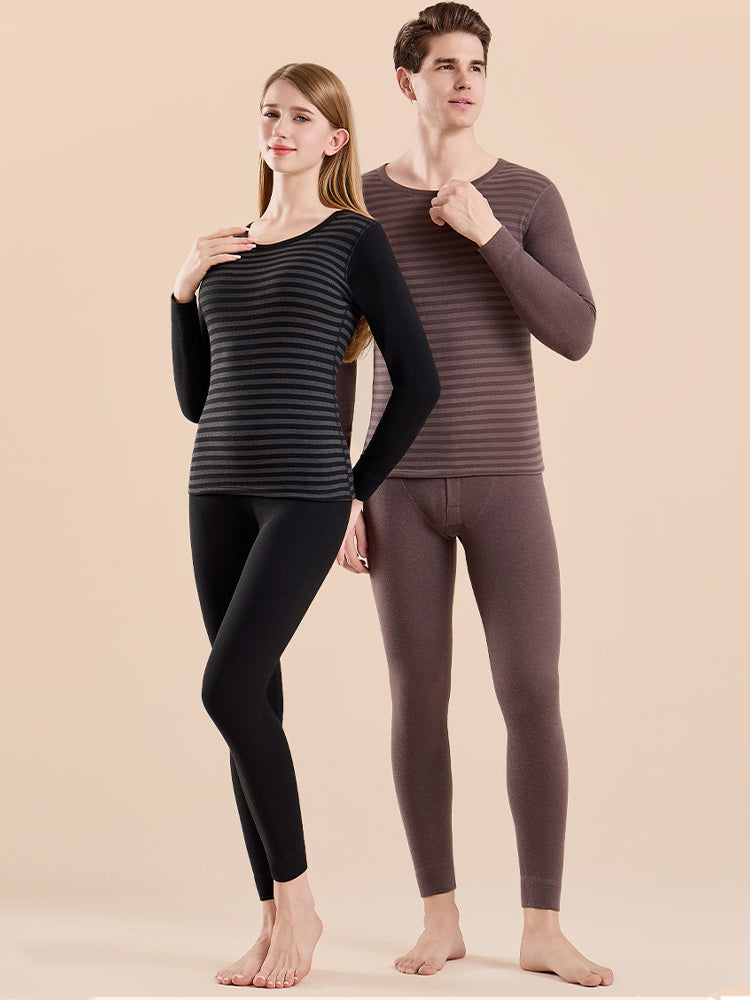 Men's Antibacterial Thickened Brushed Slimming Horizontal Stripe Design Thermal Sets | dmunderwear detail image 5