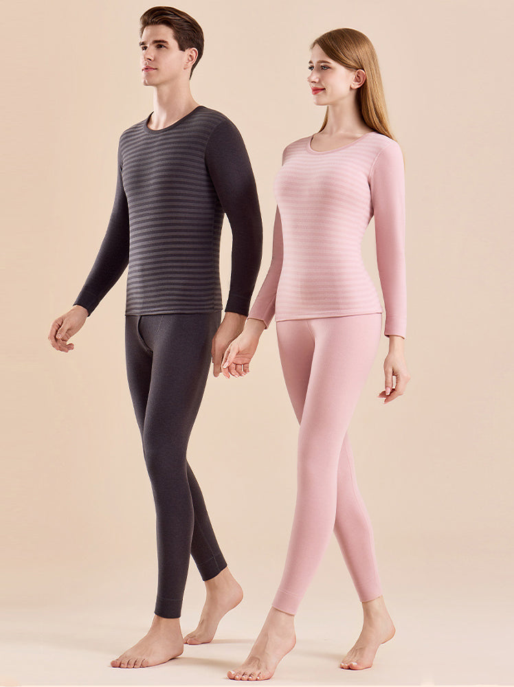 Men's Antibacterial Thickened Brushed Slimming Horizontal Stripe Design Thermal Sets | dmunderwear detail image 6
