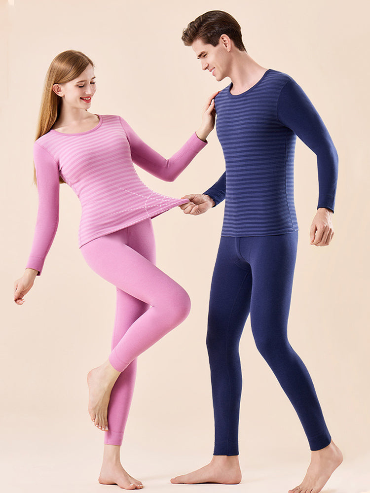 Men's Antibacterial Thickened Brushed Slimming Horizontal Stripe Design Thermal Sets | dmunderwear detail image 7