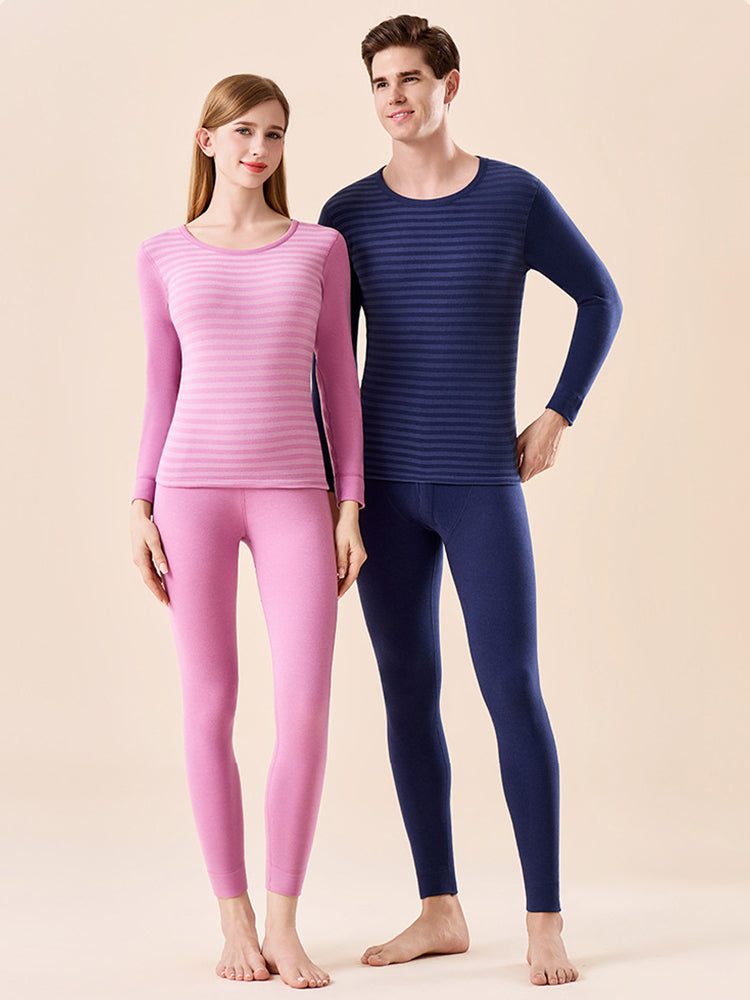 Men's Antibacterial Thickened Brushed Slimming Horizontal Stripe Design Thermal Sets | dmunderwear detail image 9