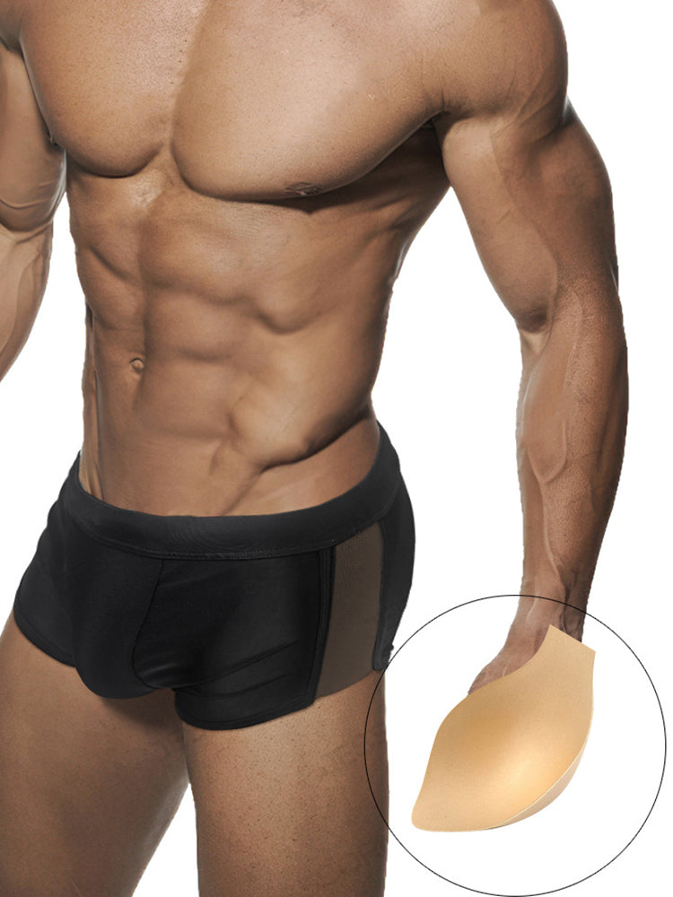 Men's Black Sheer Mesh Expanded Pouch Swim Shorts & Trunks | dmunderwear detail image 3