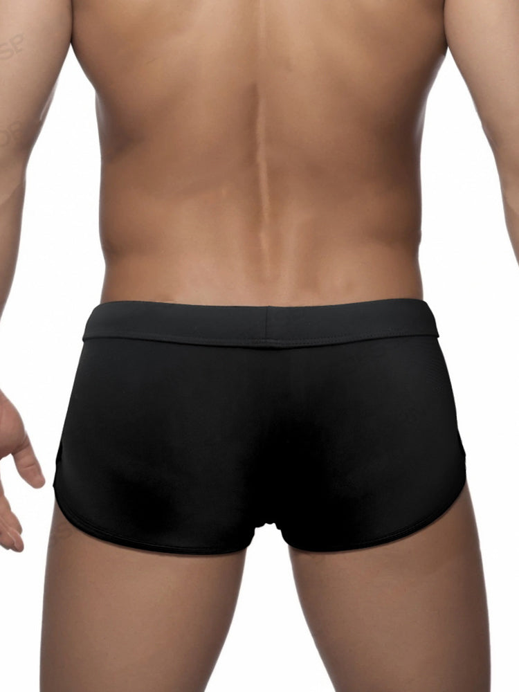 Men's Black Sheer Mesh Expanded Pouch Swim Shorts & Trunks | dmunderwear detail image 4
