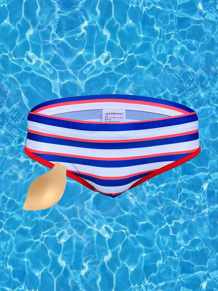Men's Blue & White Striped Comfy Waistband Swim Briefs | dmunderwear