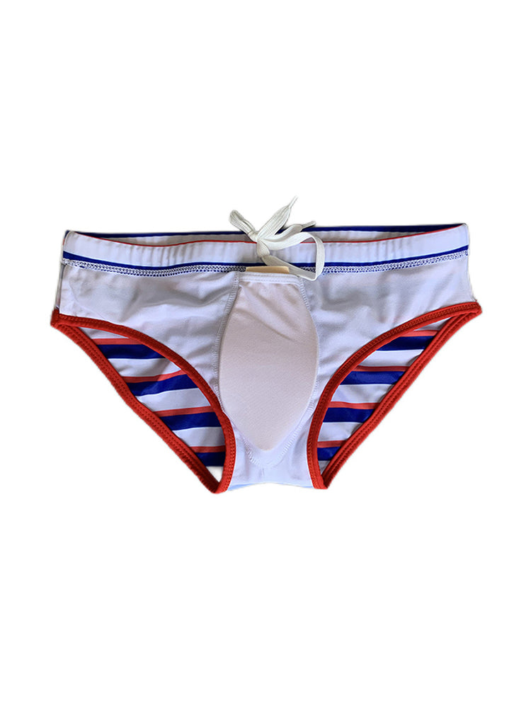 Men's Blue & White Striped Comfy Waistband Swim Briefs | dmunderwear detail image 10