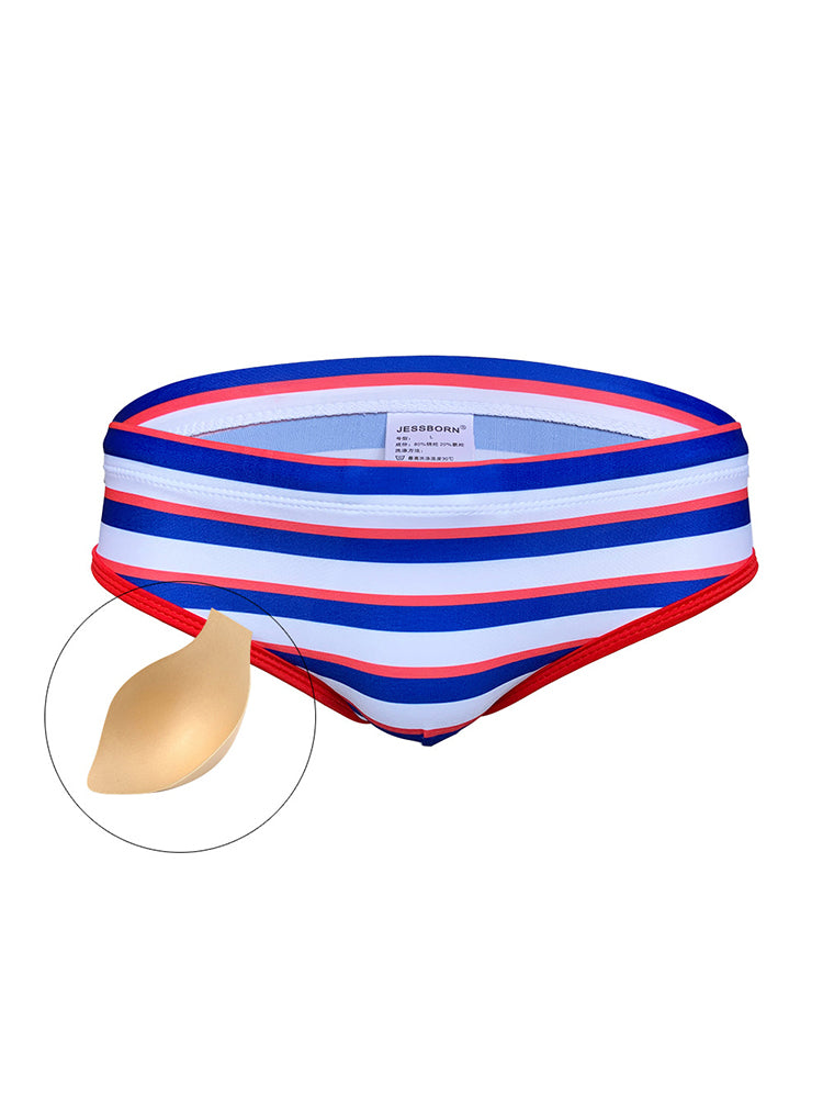 Men's Blue & White Striped Comfy Waistband Swim Briefs | dmunderwear detail image 2