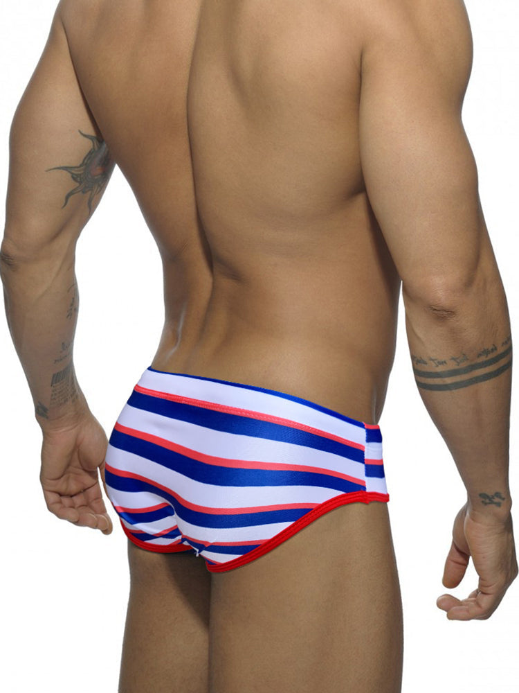 Men's Blue & White Striped Comfy Waistband Swim Briefs | dmunderwear detail image 5