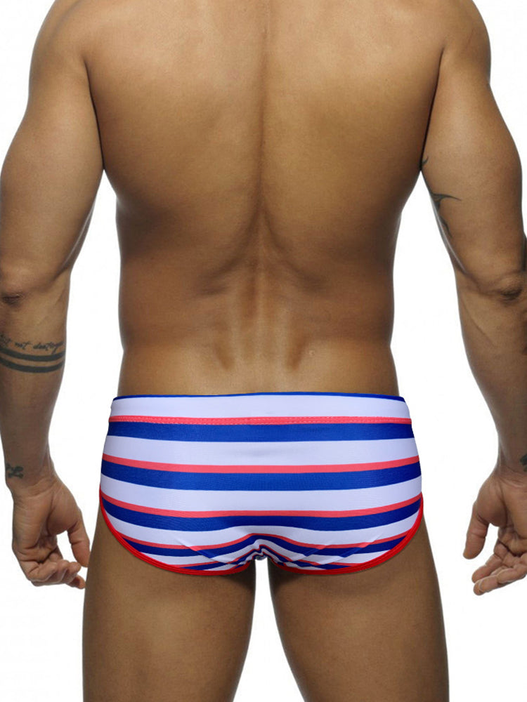 Men's Blue & White Striped Comfy Waistband Swim Briefs | dmunderwear detail image 6