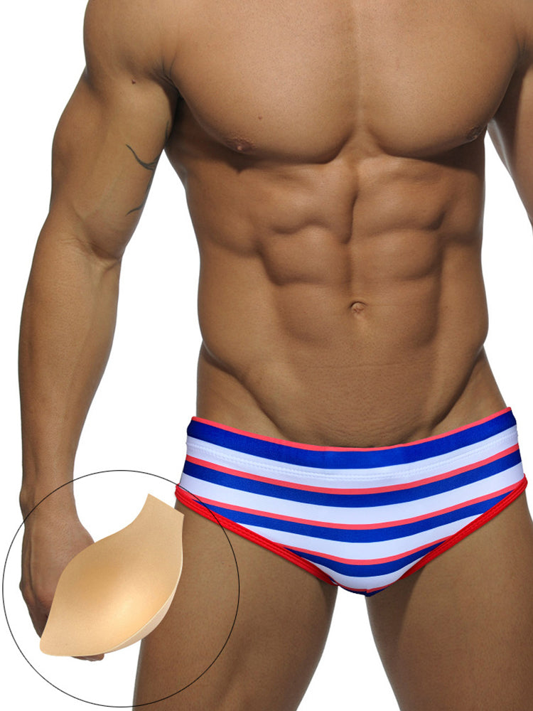 Men's Blue & White Striped Comfy Waistband Swim Briefs | dmunderwear detail image 7