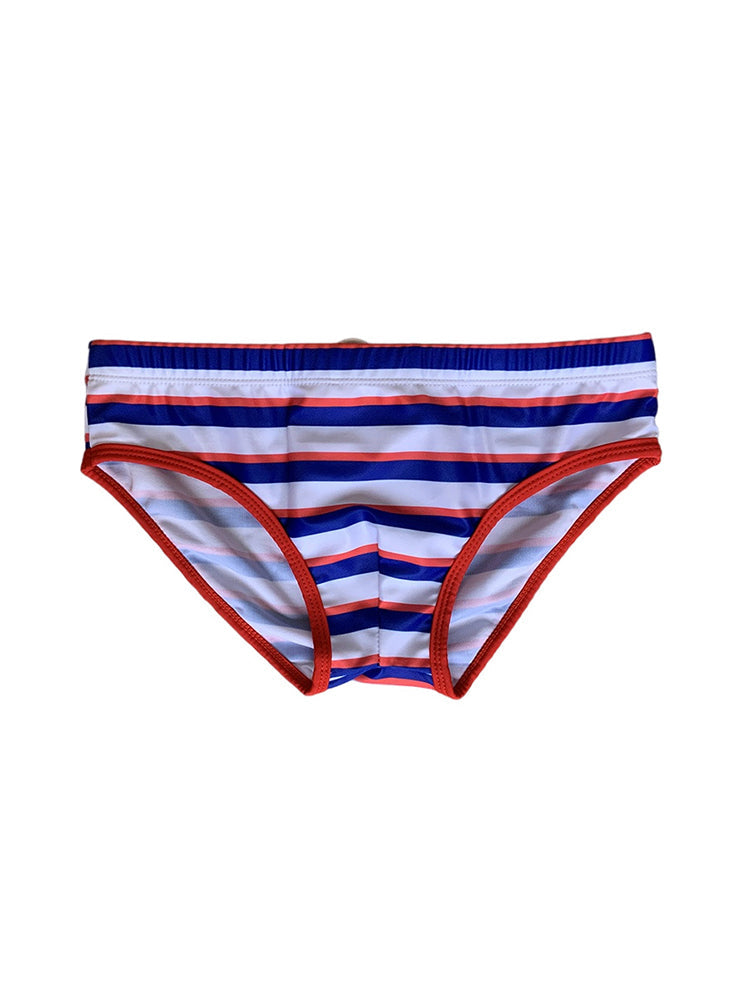 Men's Blue & White Striped Comfy Waistband Swim Briefs | dmunderwear detail image 8