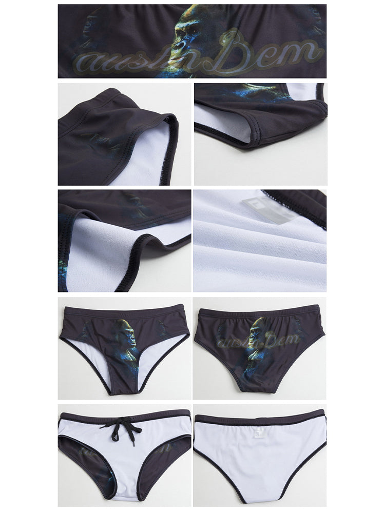 Men's Bold Prints Sporty Cut Anti-Chafing UV Protection Swim Briefs | dmunderwear detail image 15