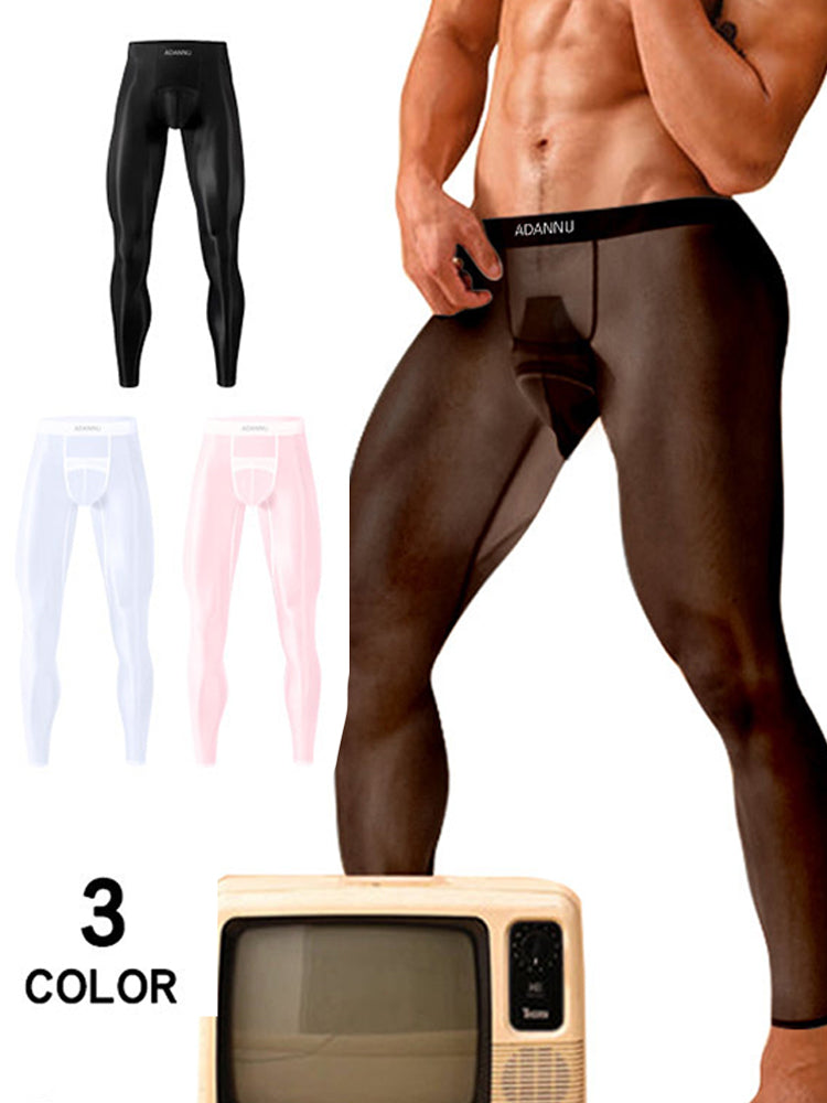 Men's Lightweight Semi-See-Through Sports Pants with Spacious Pouch | dmunderwear detail image 3