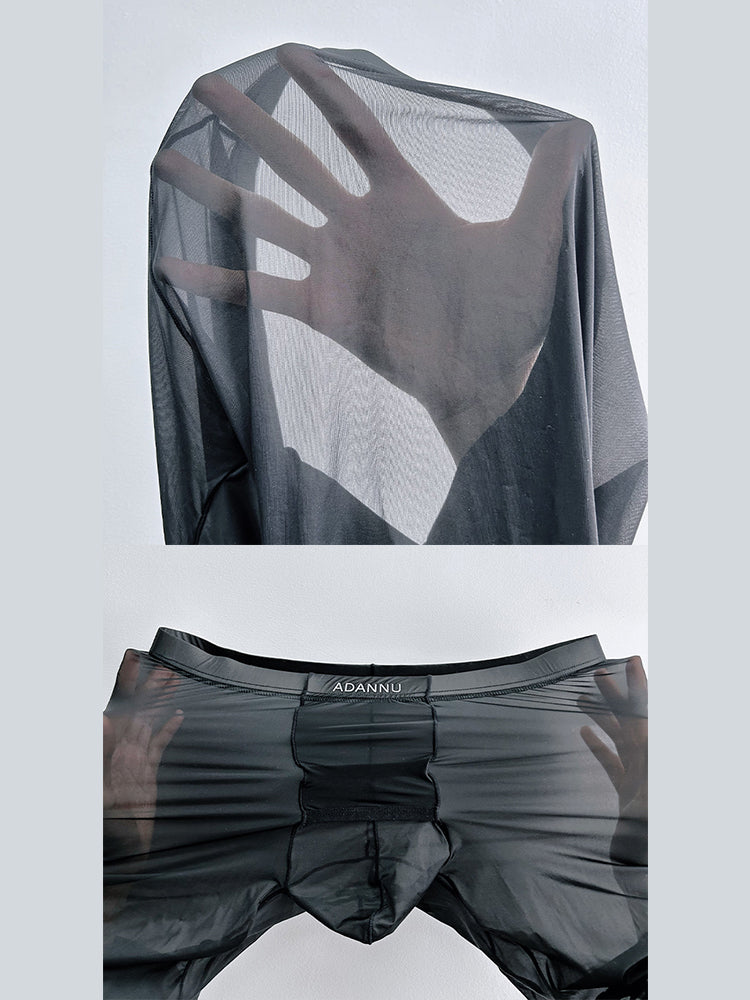 Men's Lightweight Semi-See-Through Sports Pants with Spacious Pouch | dmunderwear detail image 8