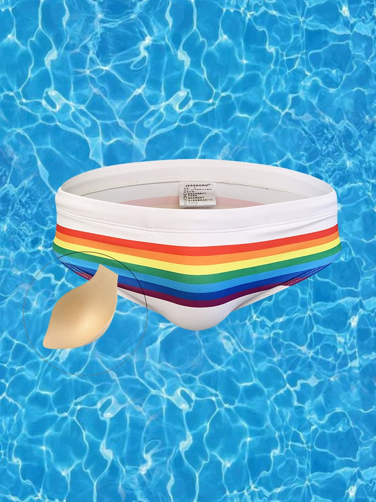 Men's Colorful Striped Stretch Fit Comfy Waistband Swim Briefs | dmunderwear