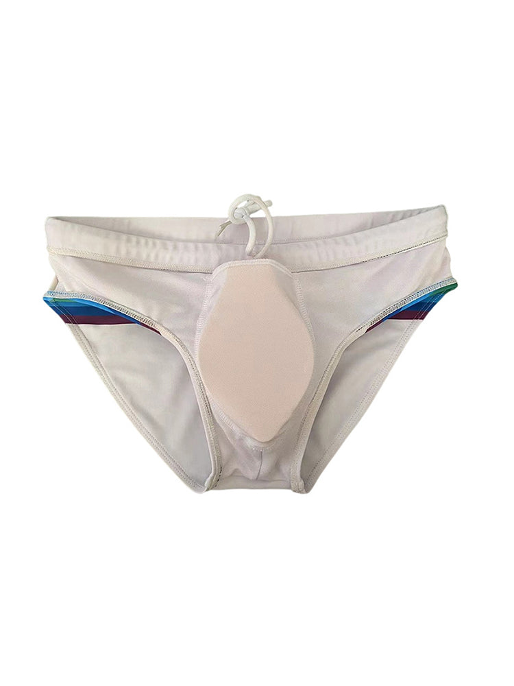 Men's Colorful Striped Stretch Fit Comfy Waistband Swim Briefs | dmunderwear detail image 10