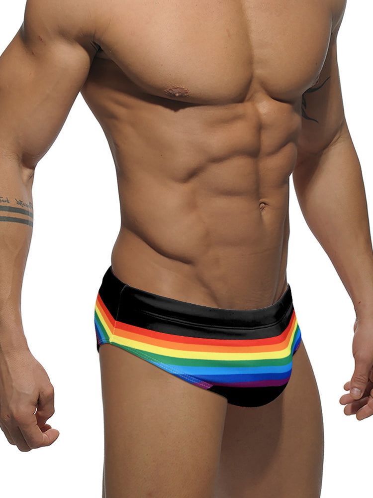 Men's Colorful Striped Stretch Fit Comfy Waistband Swim Briefs | dmunderwear detail image 11