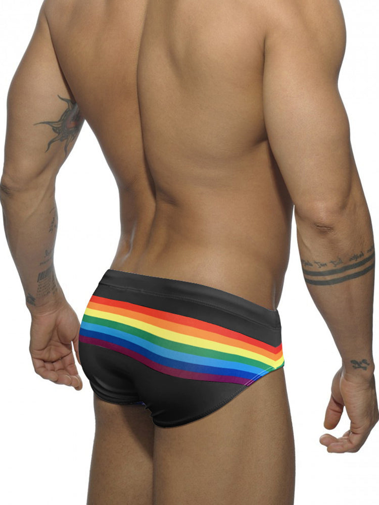 Men's Colorful Striped Stretch Fit Comfy Waistband Swim Briefs | dmunderwear detail image 12