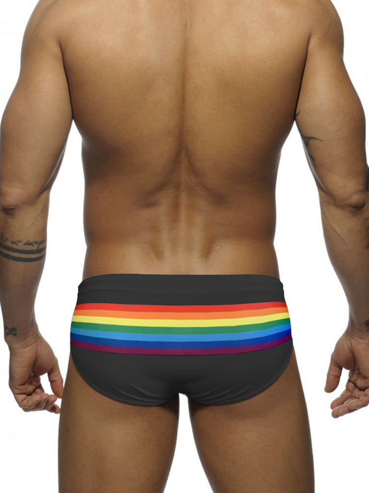 Men's Colorful Striped Stretch Fit Comfy Waistband Swim Briefs | dmunderwear detail image 13