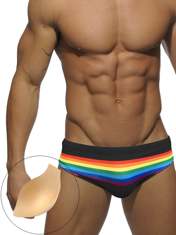Men's Colorful Striped Stretch Fit Comfy Waistband Swim Briefs | dmunderwear detail image 14